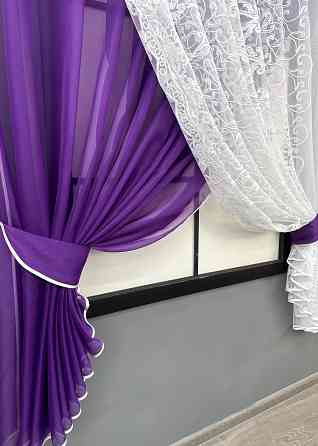 Кухонные шторки VR-Textil № 101к с подвязками фиолетовый с белым 330х170 см (52-1199) Киев