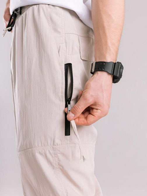 Бежеві чоловічі джогери. Джогери плащівка спорт чоловічі Pobedov Yoxo. Штани джогери з кишенями Київ - фото 5