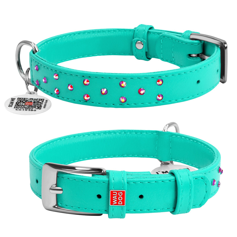 Нашийник для собак шкіряний WAUDOG Glamour з QR паспортом, з клейовими стразами, Ш 20 мм, Дов 3 Коломыя - изображение 2