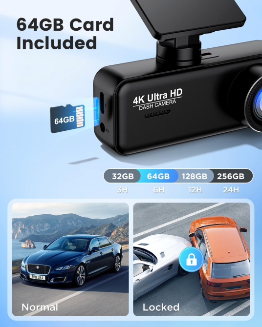 Автомобильный видеорегистратор Penemay V31 4K+1080P, 2 камеры, Wi-Fi, 64 ГБ, G-Sensor, 24/7 Parking, экран 1.97 Киев - изображение 8
