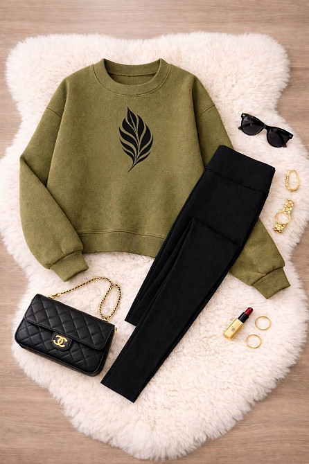 Женский стильный теплый костюм двойка (кофта + солодки) флис Хаки, 50/52 Одесса - изображение 1