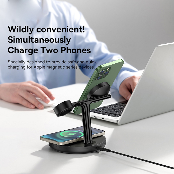 Бездротовий зарядний пристрій Baseus Swan 3 in 1 Wireless Magnetic Charging Bracket 20W WXTE000101 (Чорний) Миколаїв - фото 10
