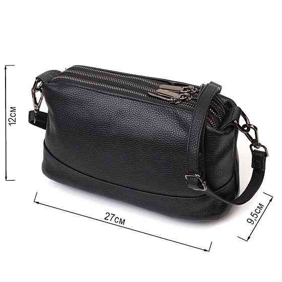 Удобная сумка на три отделения из натуральной кожи 22094 Vintage Черная Киев