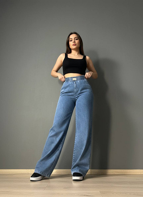 Джинси жіночі Yingguoxiang 36-2 палаццо тенсель тонкі на резинці сині, синій, 26, 26, 69 см, 96 см Київ - фото 12