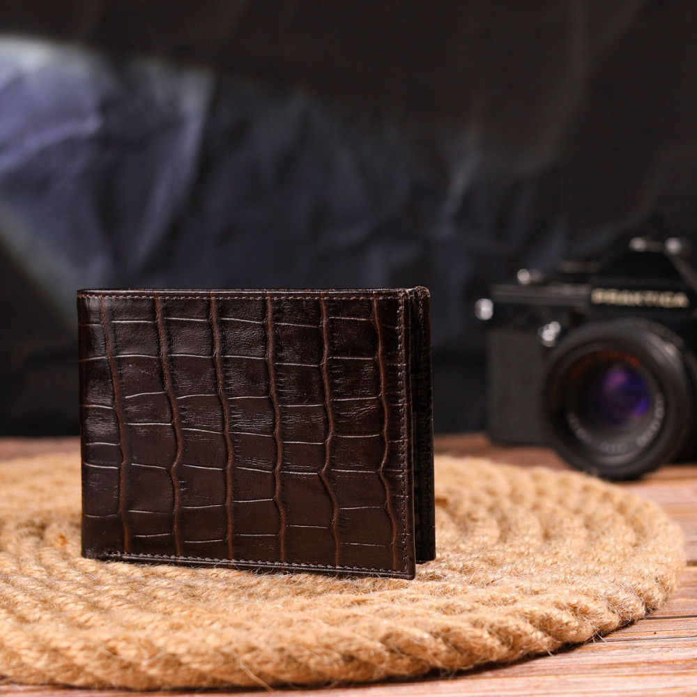 Небольшое мужское портмоне из натуральной фактурной кожи CANPELLINI 21522 Коричневое Киев - изображение 3