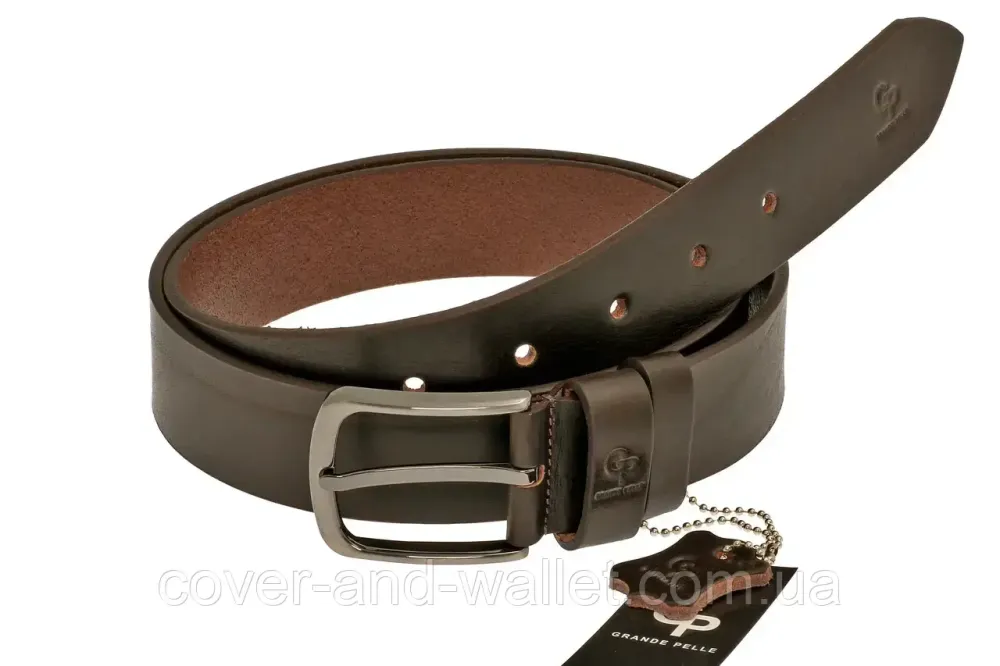 Длинный широкий мужской ремень коричневого цвета из итальянской кожи (батал до 140 см) Grande Pelle Киев - изображение 1
