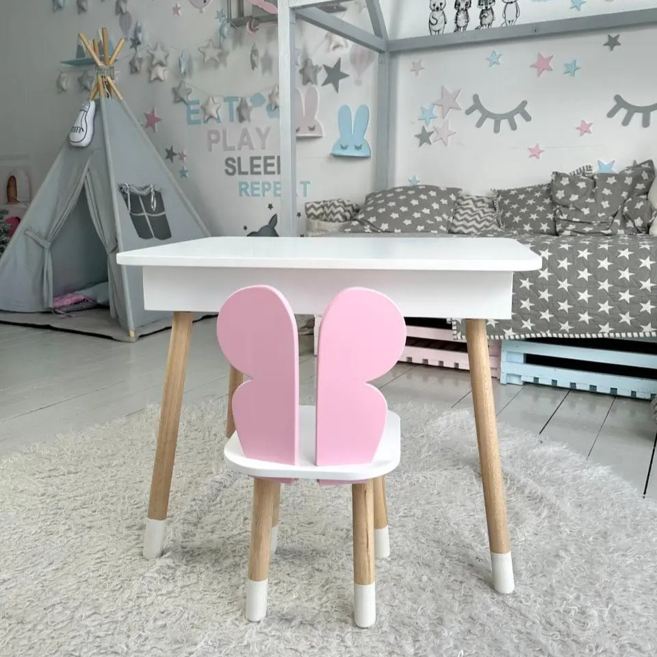Дитячий столик з відкидним верхом 54х60х45 і стільчик метелик 26х26х24, стіл та стілець для дітей до 7 років, білий з рожевим Кам'янське - фото 11