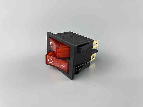 Перемикач червоний дві клавіші, ON-OFF, з LED-підсвіткою 12 V, 21.5 ммх26 мм, 6 ніжки Мукачево