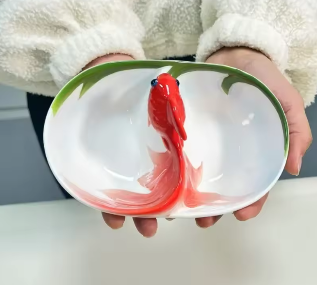 Менажница на 2 секции Золотая рыбка 16,8 см китайский лепной костяной фарфор Кременчуг - изображение 3