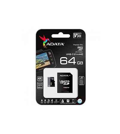 microSDXC (UHS-1 U3) A-DATA Premier Pro 64Gb Class 10 V30S A2 (R-100Mb/s W85Mb/s) (adapter SD) Київ