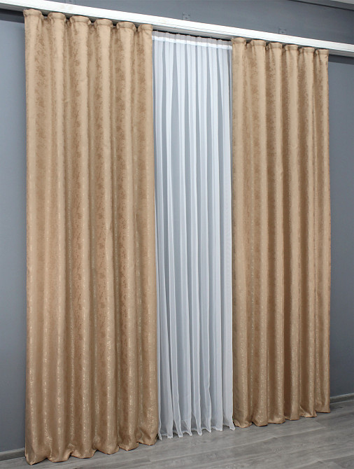 Комплект готовых штор VR-Textil Жаккард Мрамор Al1 № 438ш Темно бежевый 100х290 см 2 шт (31-152) Киев - изображение 11