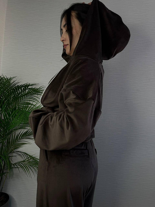 Женский стильный повседневный плюшевый костюм тройка Шоколад, 42/44 Одесса - изображение 10