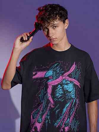 Футболка з аніме принтом Людина-бензопила оверсайз (S/M/L) Чорний AnimeJ1084 Дніпро