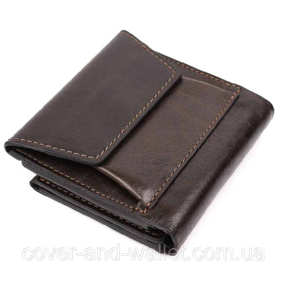 Елітний чоловічий портмоне з італійської шкіри коричневого кольору Grande Pelle 502420 Київ - фото 2