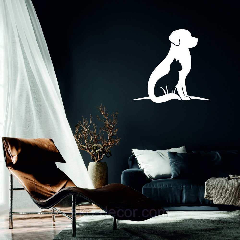 Декоративне настінне 3D Панно «Собака та кіт» Декор на стіну з об'ємом Київ - фото 1