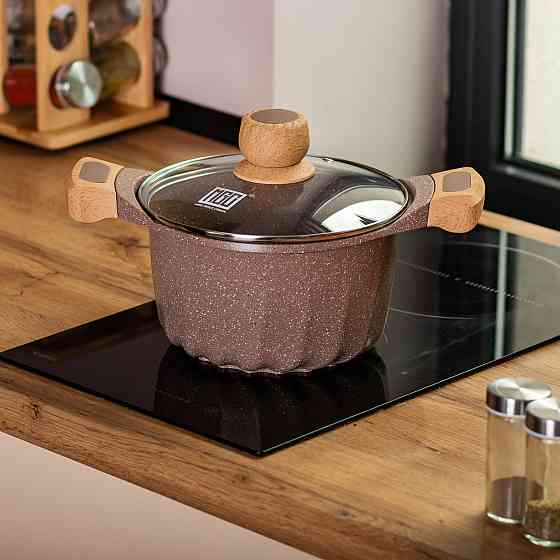 Алюминиевая кастрюля объемом 3 литра с крышкой Ø 20 см, мраморное антипригарное покрытие MGC кофейного цвета HP-4-432CO Киев