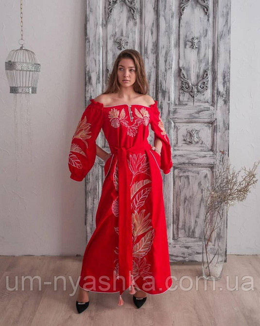 Жіноча вишита сукня на льоні Княжна червона Кривий Ріг - фото 1