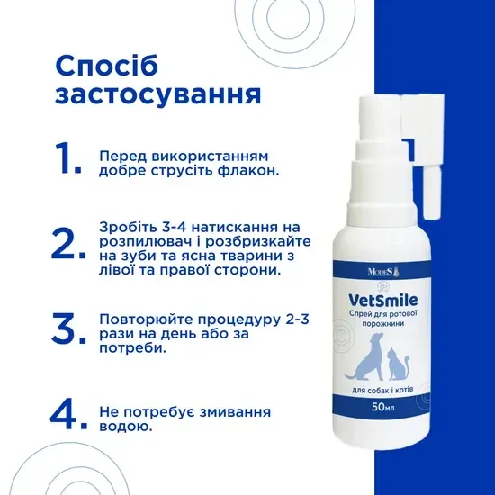 Ветсмайл (VetSmile) зубний спрей для ротової порожнини котів і собак 50 мл, MODES Вінниця - фото 5