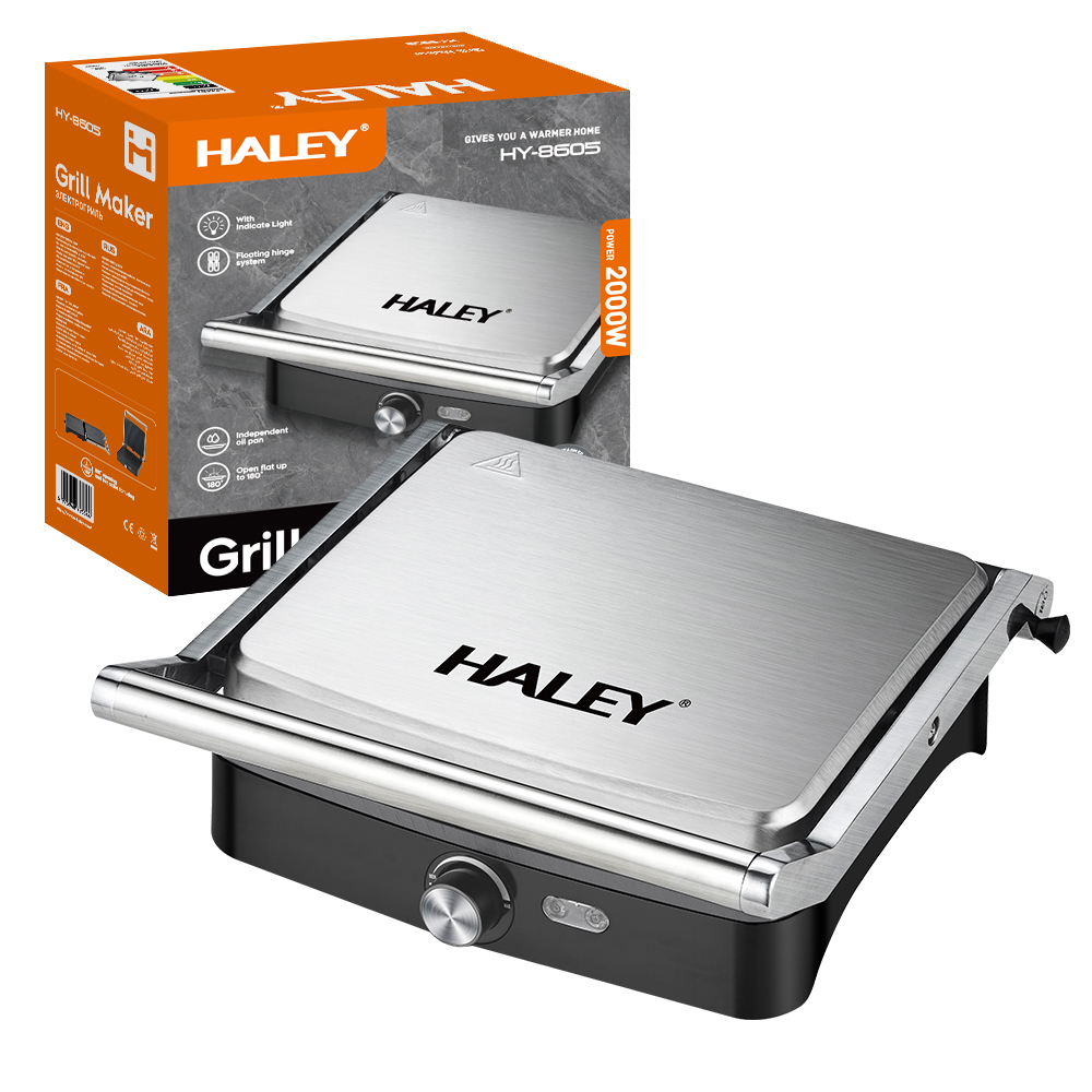 Контактный электрогриль Haley HY-8605 2000Вт: прижимной гриль-барбекю со съемными антипригарными пластинами Одесса - изображение 1