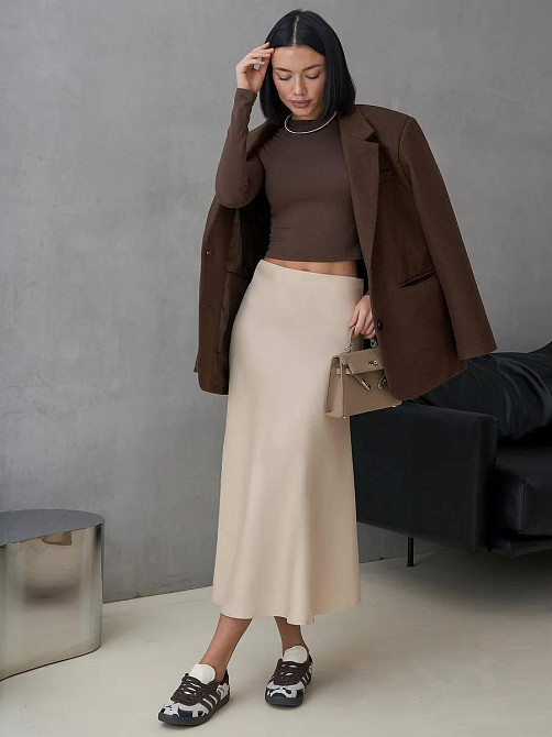 Жіноча легка романтична спідниця міді шовк армані Бежевий, 46/48 Одеса - фото 2