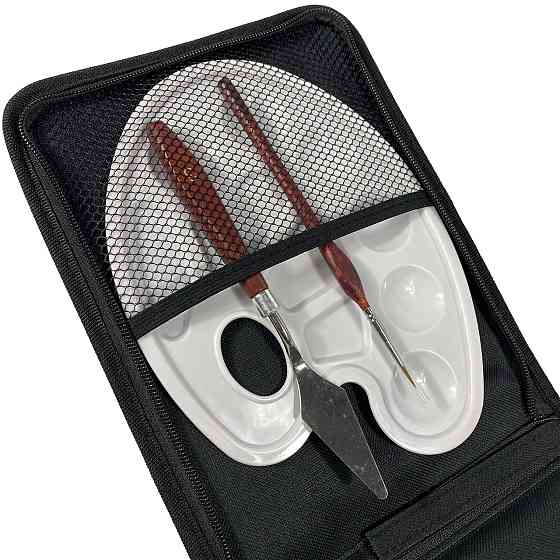 Набір професійних нейлонових пензлів з палітрою та мастихіном в чорному пеналі, 15 шт Кам'янець-Подільський