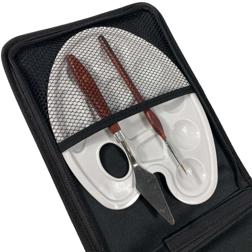 Набор профессиональных нейлоновых кистей с палитрой и мастихином в черном пенале, 15 шт Каменец-Подольский - изображение 4