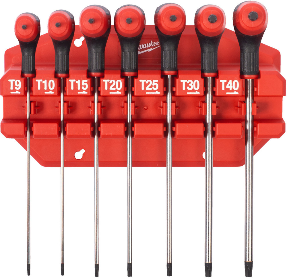 Набір ключів Г-образних MILWAUKEE з комфортною ручкою, Hex з кулькою, (T9/T10/T15/T20/T25/T30/T40) (7шт) пластиковий холдер Одеса - фото 1