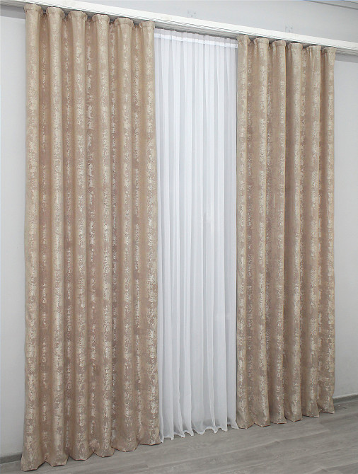 Комплект готовых штор VR-Textil Жаккард Sultan YL № 1290ш Бежево-пудровый 150х270 см 2 шт (33-0143) Киев - изображение 5