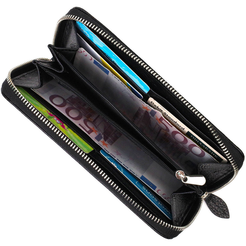 Жіноче містке портмоне на блискавці з натуральної шкіри Tony Bellucci 21970 Чорний Київ - фото 7