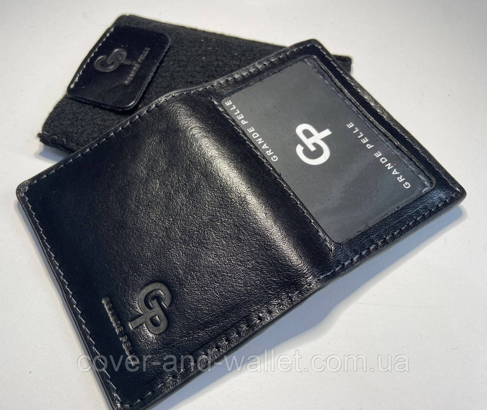 Чорна шкіряна обкладинка для ID паспорта та авто документів на магнітах Grande Pelle Київ - фото 10