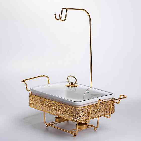 Yiwu Мармітниця настільна порцелянова 3.5 літра марміт прямокутний на підставці Білий із золото Коломыя