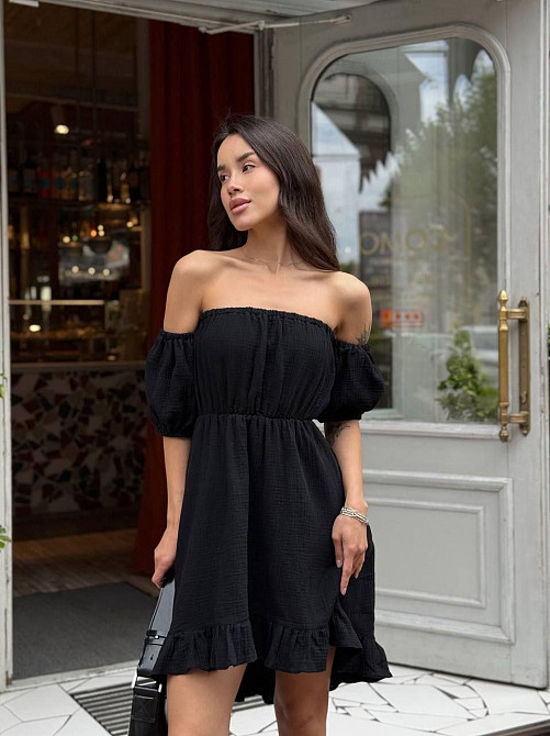 Жіноча легка романтична сукня з відкритими плечами муслін Одеса - фото 1