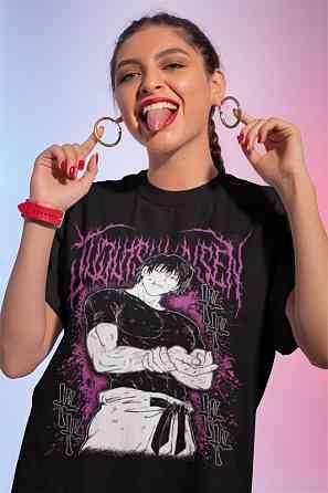 Футболка чоловіча з аніме принтом Магічна битва оверсайз (S/M/L) Чорний AnimeJ0027 Дніпро