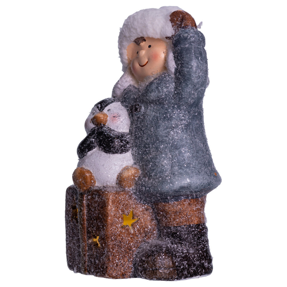 Новорічна декоративна фігурка з підсвіткою 9×10×19 см Новорічний декор Дівчинка з подарунком з порцеляни CR-5-18 Київ - фото 3