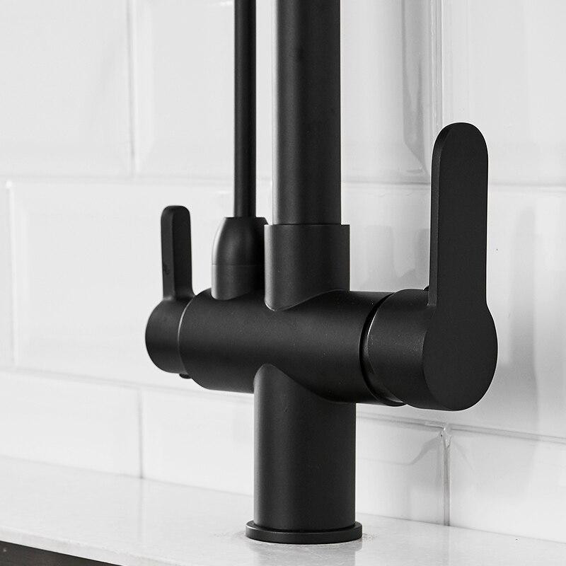 Змішувач для кухні латунний із підключенням до фільтру, кран кухонний із висувним шлангом WanFan Чорний Кам'янець-Подільський - фото 10