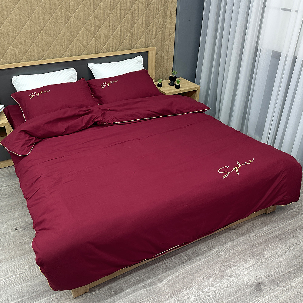 Комплект постільної білизни Сатин, Євро 200х230 Бордовий (88-160) Київ - фото 2