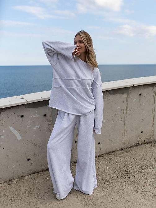 Женский стильный оверсайз костюм двойка: кофта и штаны турецкая трехнить петля пенье Меланж Одесса - изображение 1
