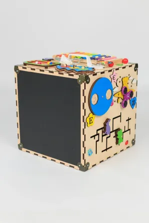 Бізікуб із фанери без фарби Бізікуб 30*30*30 Розвивальний дитячий куб Бізіборд Київ
