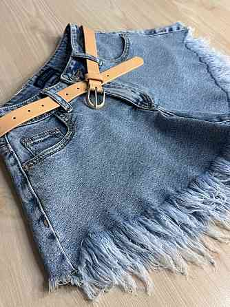 Шорти жіночі джинсові Liana 4-038 короткі розкльошені А-силуетні з бахромою і ременем блакитні, блакитний, 25, 25, 65 см Київ