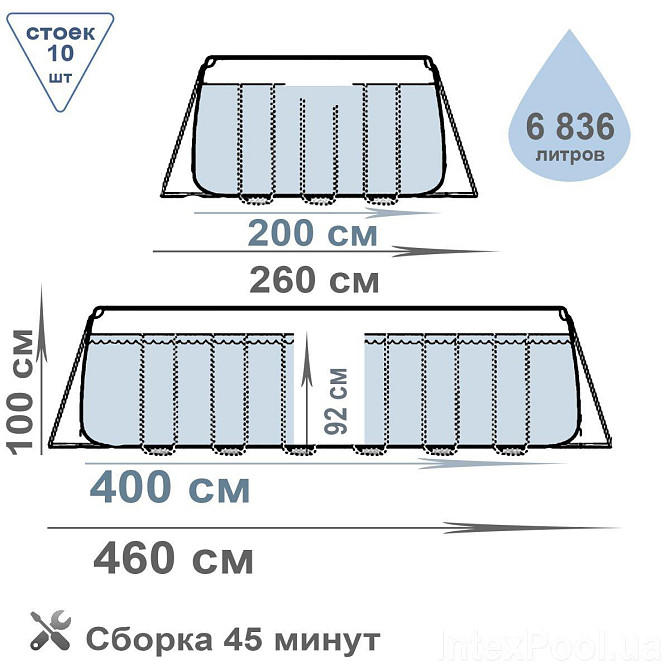 Каркасный прямоугольный бассйен 404х201х100 см с лестницей и песочным фильтр-насосом Киев - изображение 3