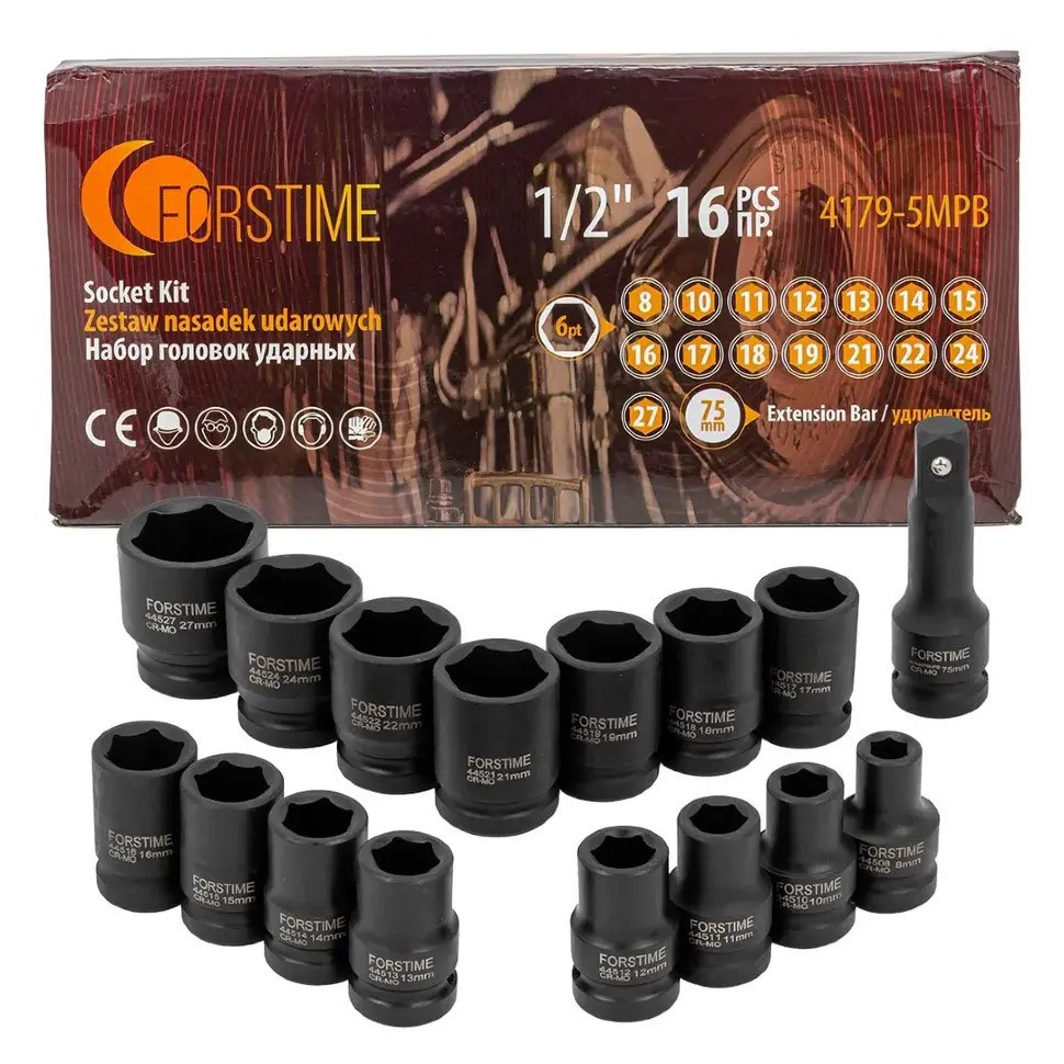 Набір ударних головок 1/2", 16 предметів Forstime FT-4179-5MPB Одеса - фото 3