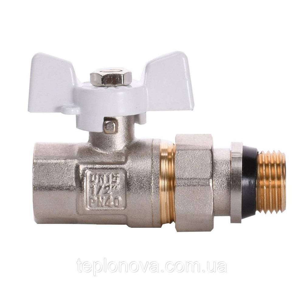 Кран кульовий прямий з американкою Q PROFESSIONAL QP003 PN40 1/2" антипротічка, Білий метелик Чернівці - фото 2