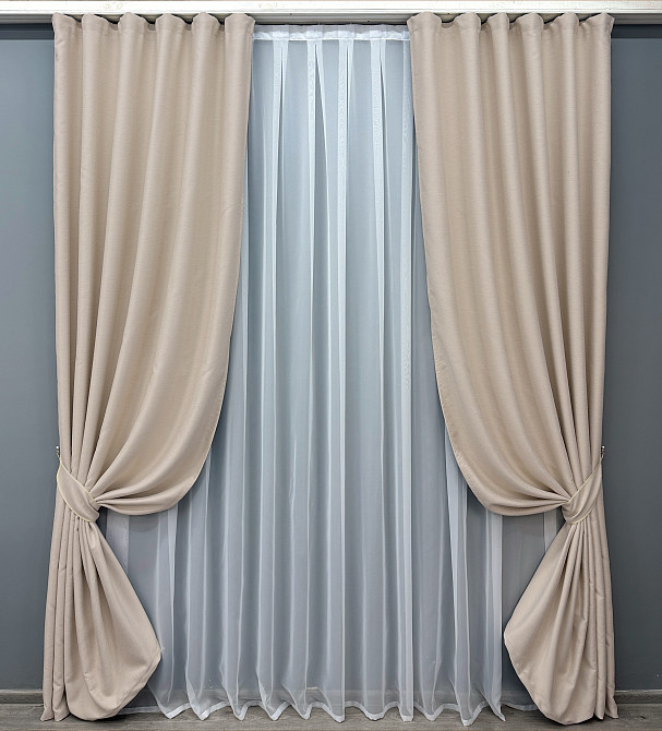 Комплект готовых штор VR-Textil Блэкаут двусторонний Eclipsе № 1794ш Кремовый 150х270 см 2 шт (33-0771) Киев - изображение 2