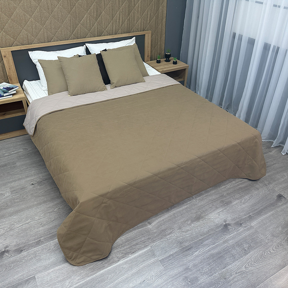 Покрывало стеганое Decorator Sparta Diamond ромб 240х260 см темно-бежевый (85-068) Киев - изображение 1