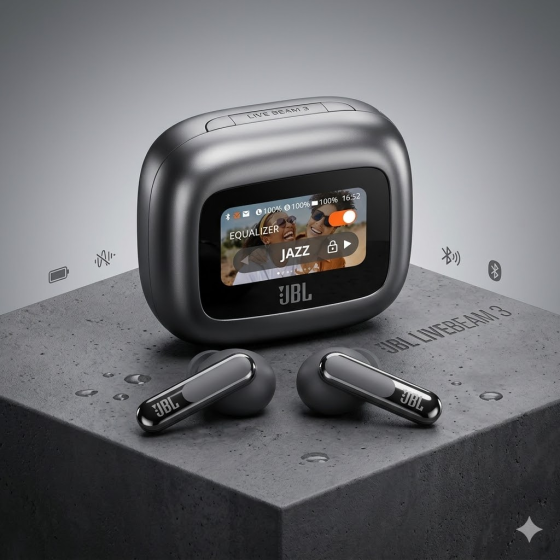 Навушники JBL Live Beam 3 Black Bluetooth з сенсорним дисплеєм кейсу, ANC, Hi-Fi звук, до 24 год, бездротова зарядка Київ