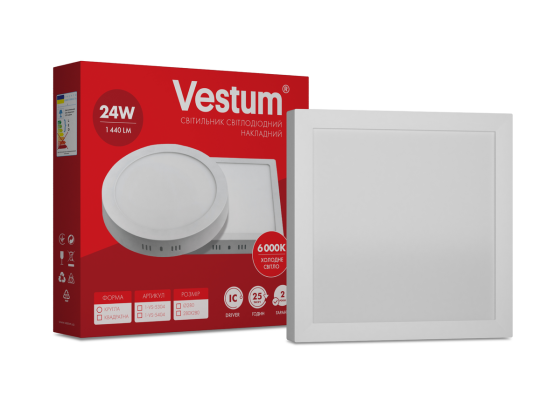 Квадратний світлодіодний накладний світильник Vestum 24W 6000K 220V 1-VS-5404 Дніпро