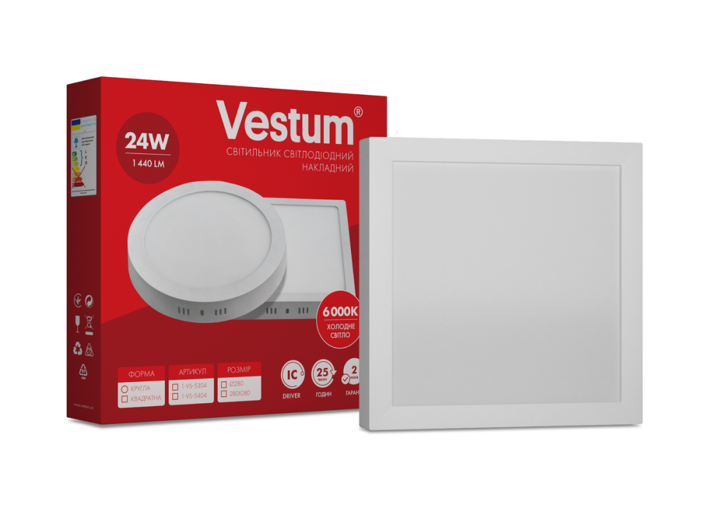 Квадратний світлодіодний накладний світильник Vestum 24W 6000K 220V 1-VS-5404 Дніпро - фото 1