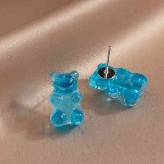 Детские серьги мишки гвоздики, голубые - длина 1,8см, смола Киев