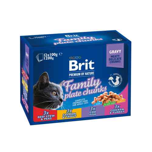 Корм влажный Brit Premium Cat Family Plate pouches набор паучей семейная тарелка для кошек ассорти 4 вкуса 100 г х 12 шт. Киев