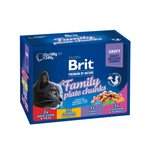 Корм вологий Brit Premium Cat Family Plate pouches набір паучів сімейна тарілка для котів асорті 4 смаки 100 г х 12 шт. Київ - фото 1